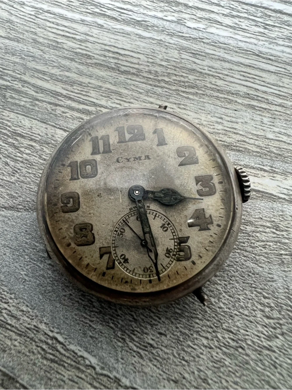 Cyma Vintage Pocket Watch - Aged Silver Dial